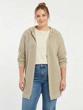 Pink Rose Woman’s Cozy Hooded Open-Front knitted Style Cardigan Sweater — 3X